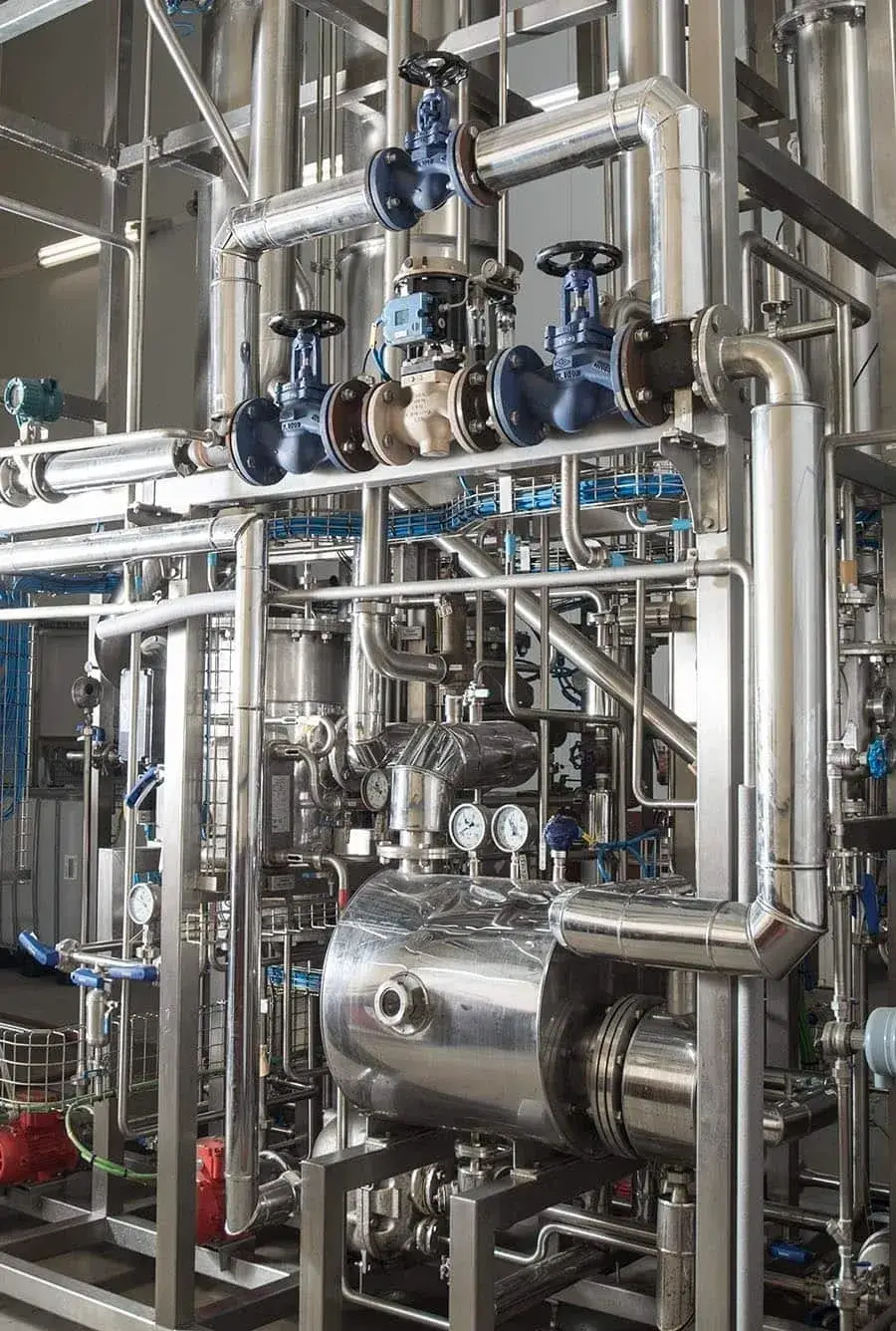 Stainless steel industrial pipes with valves