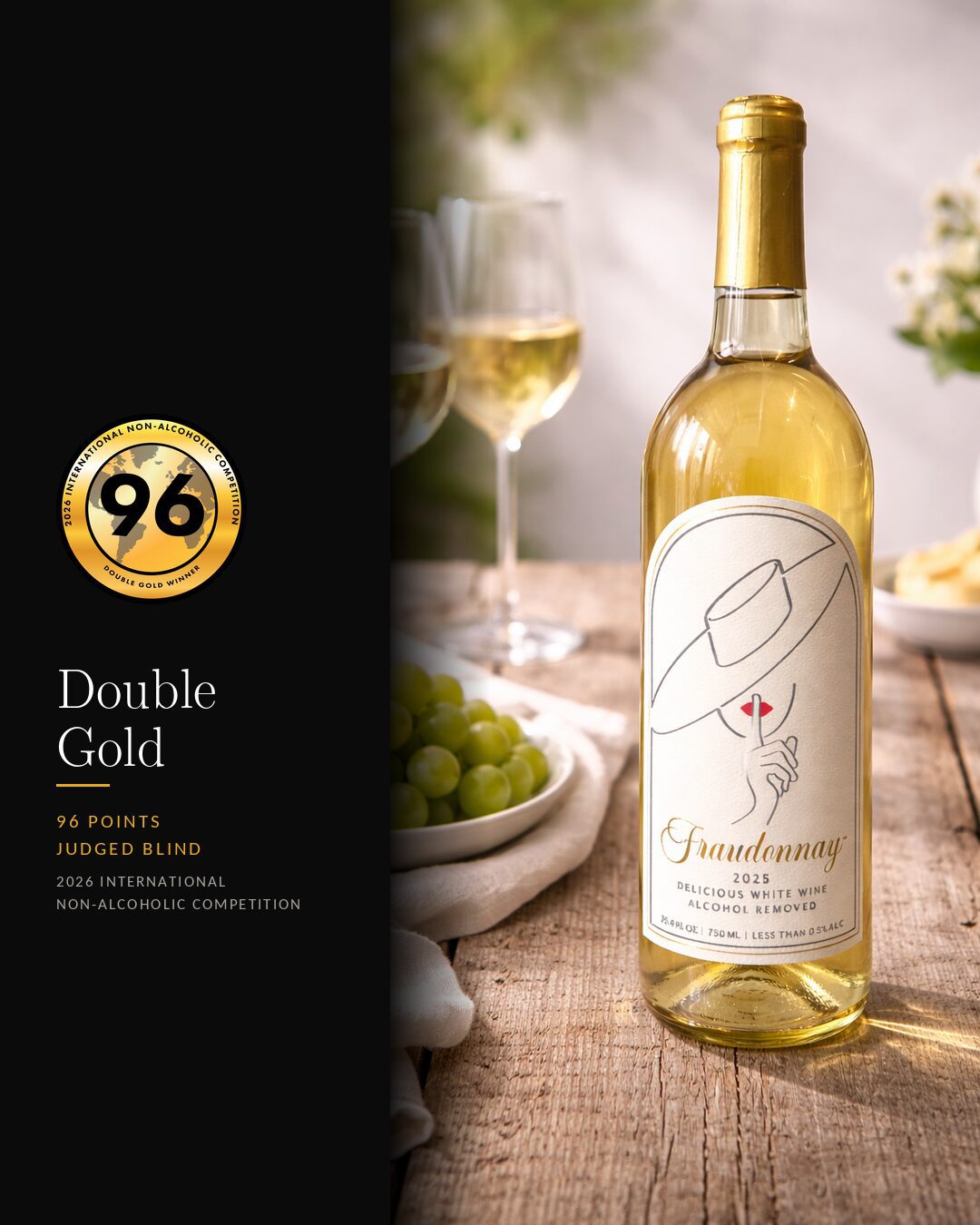 Fraudonnay bottle with Double Gold medal